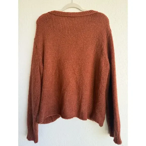 Wooden Ships Grateful Sweater M/L Rust Orange Chunky Knit Mohair Blend Boho Cozy - Picture 5 of 8